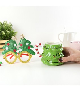 TAZA CON FORMA DE ARBOL DE NAVIDAD 350ML + GAFAS D