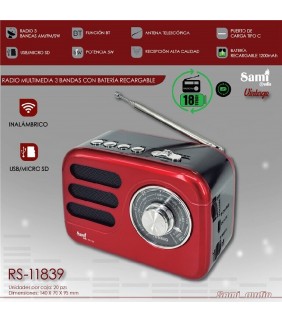 Radio bt/uSB Vintage Rojo