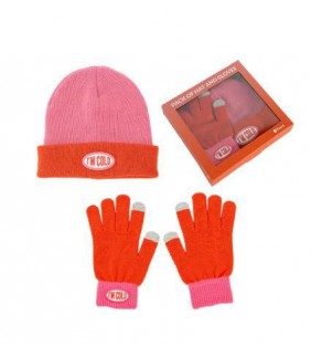 Pack de gorro y guantes “I’m cold” rosa y rojo