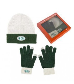 Pack de gorro y guantes “I’m cold” verde y gris