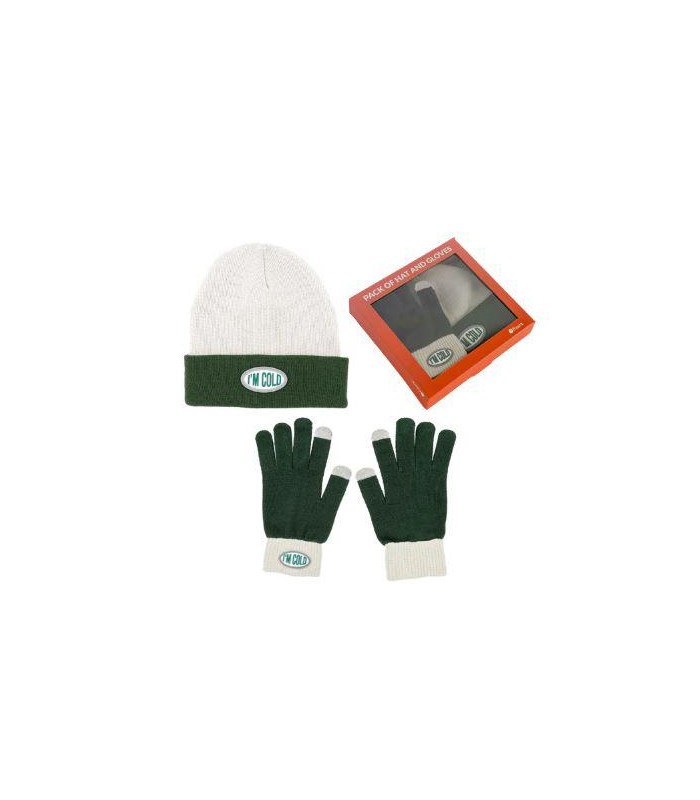 Pack de gorro y guantes “I’m cold” verde y gris