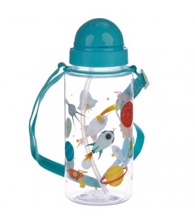 Botella de agua infantil con pajita Espacio