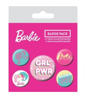 Set de 5 chapas Barbie GRL POWER 3 8 cm y 2 5cm