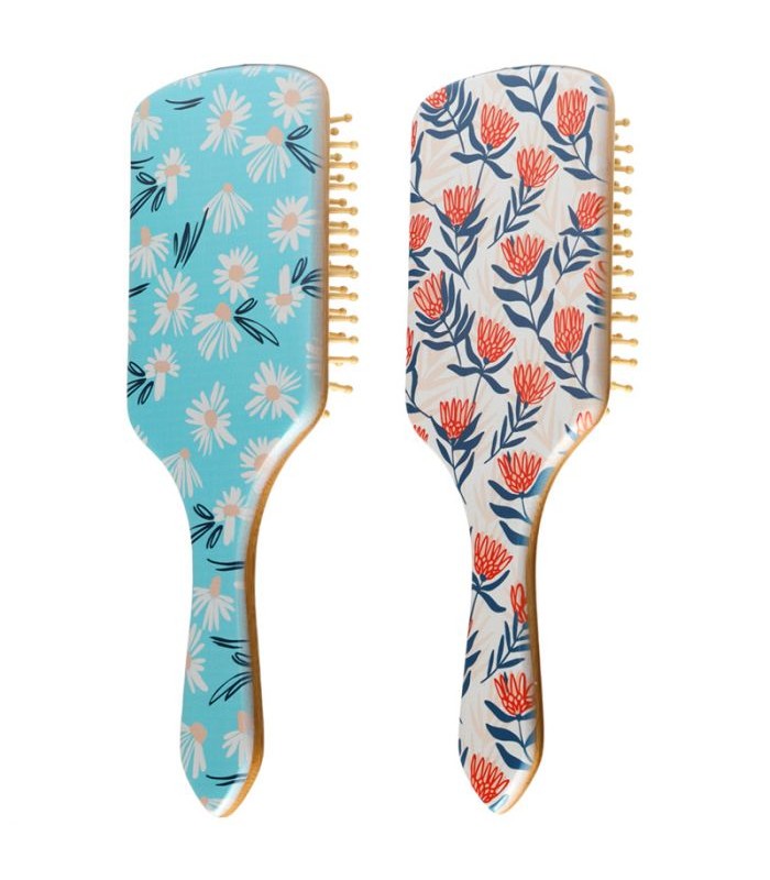 Cepillo de Pelo de Bambú - Diseño Floral Protea y 