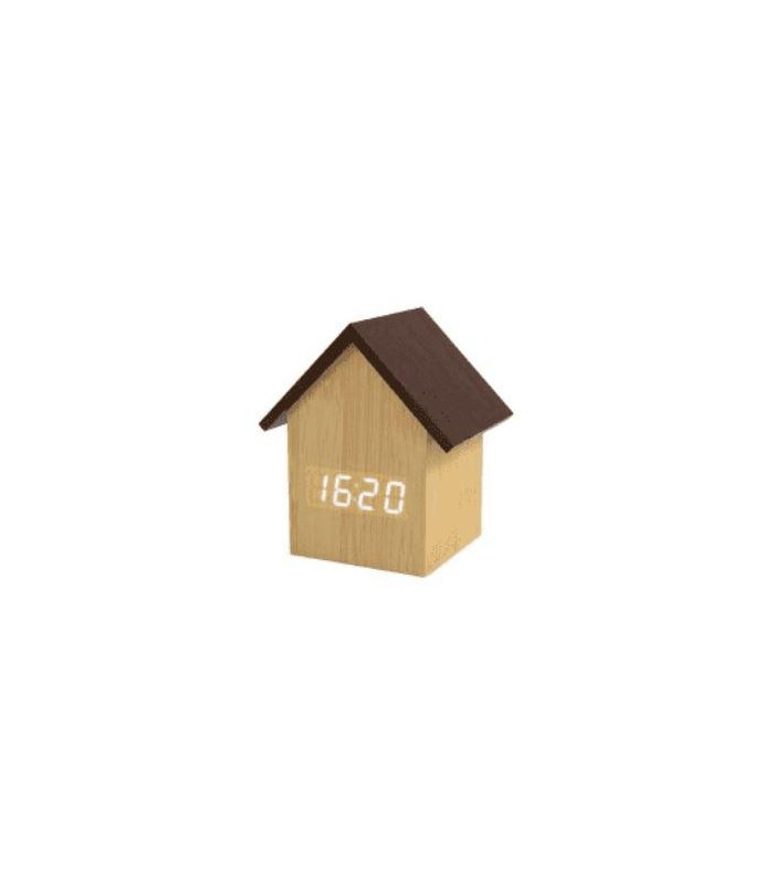 Despertador LED Casita madera natural
