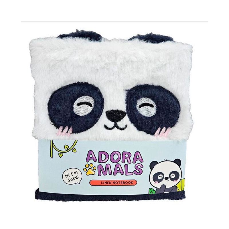 Libreta Peluda A5 a Rayas Oso Panda Adoramal
