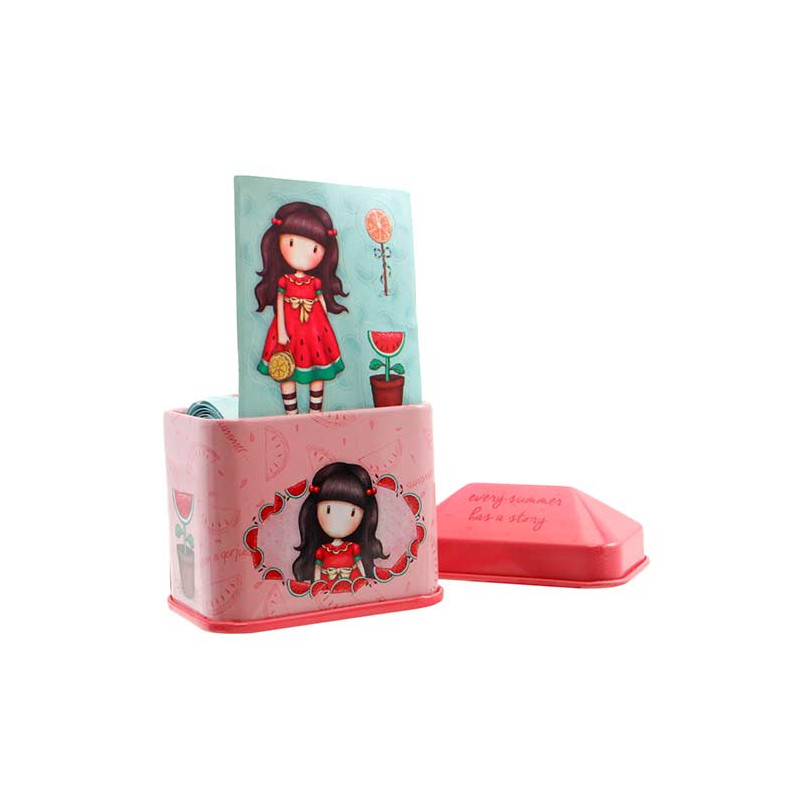 Caja de metal con 60 Pegatinas Gorjuss Granate