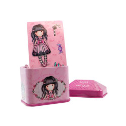 Cajita metal 60 Pegatinas Gorjuss Fucsia