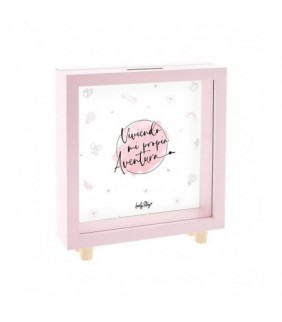 HUCHA DE MADERA ROSA - VIVIENDO MI PROPIA AVENTURA